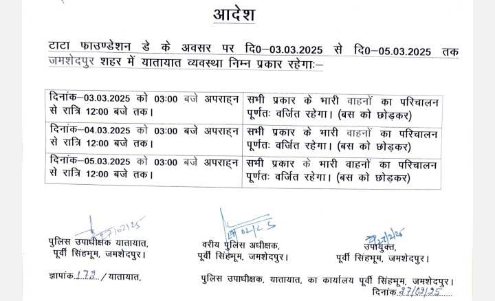NO ENTRY : फाउंडर्स डे को लेकर शहर में बड़े वाहनों का तीन दिन परिचालन रहेगा बंद