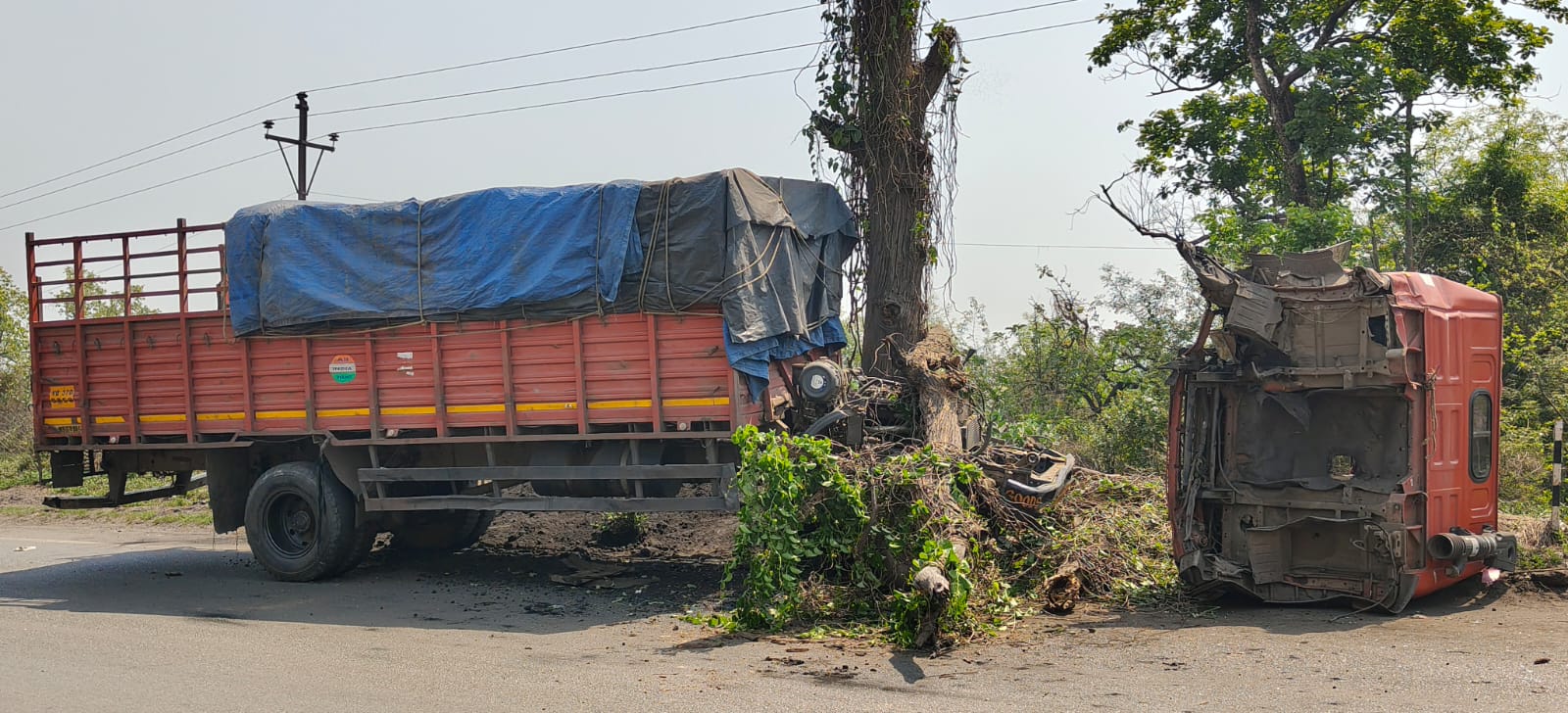 Gamharia: पेड़ से टकरा कर दो टुकड़ों में टूटा ट्रक, बाल-बाल बचा चालक