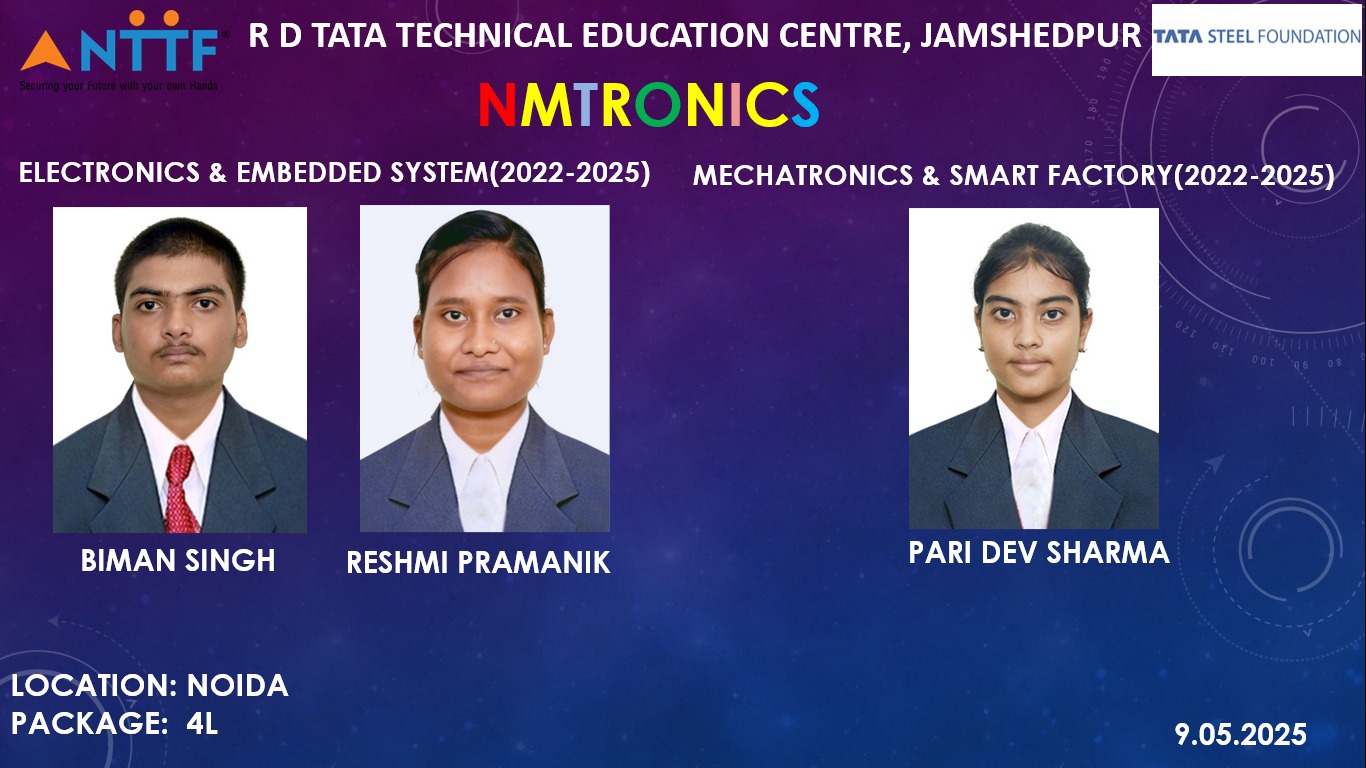 Jamshedpur: 4 लाख के पैकेज पर NTTF के तीन छात्रों का चयन