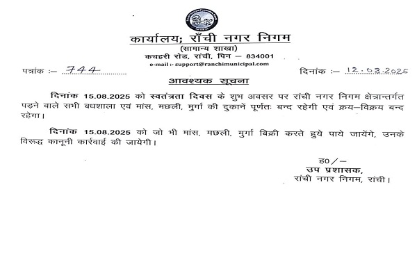 Independence Day पर मांस, मछली और मुर्गा की बिक्री पर प्रतिबंध